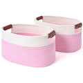 Ecdyqxvu Cotton Rope Storage Baskets,15X10X9 In,Collapsible Storage Bins, Decorative Woven Basket Cube Storage Organizer For Laundry, Towel, Clothes (White/Pink-2Pack, 15X10X9 Inches)