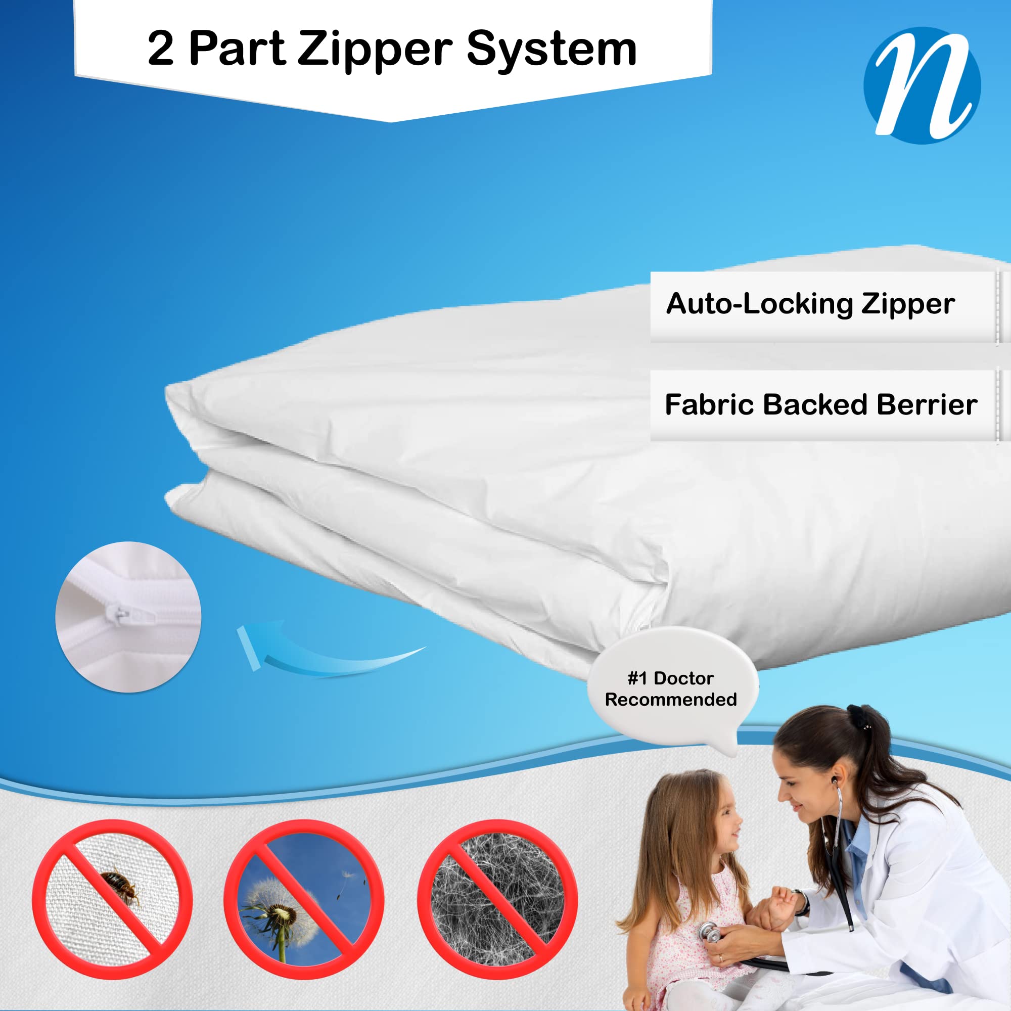 National Allergy Premium 100% Cotton Duvet Comforter Protector - Jumbo Queen Size - 96'' X 92'' - White - Breathable 300 Thread