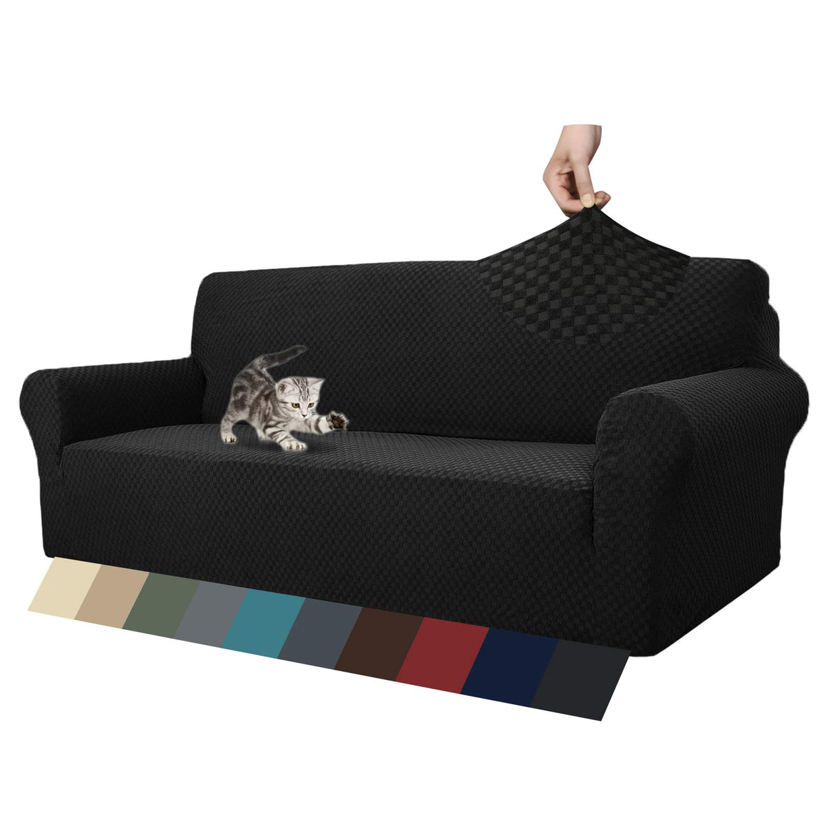 Znsayotx 1 Piece Jacquard Couch Covers For 3 Cushion Couch High Stretch Sofa Cover For Pets Dogs Anti Slip Extra Large Sofa Slipcovers Furniture Protector (Xl Sofa, Black)