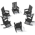 Serwall Outdoor Rocking Chair Black Set Of 6, All Weather Patio Rocking Chair, Hdpe Poly Rocking Chair For Adults, Heavy Duty Front Porch Rocker