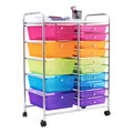 Silkydry 15 Drawers Rolling Storage Cart, Craft Cart Organizer With Lockable Wheels For Tools, Arts, Scrapbook, Papers, Multipurpose Utility Cart For Home Office School (Rainbow)