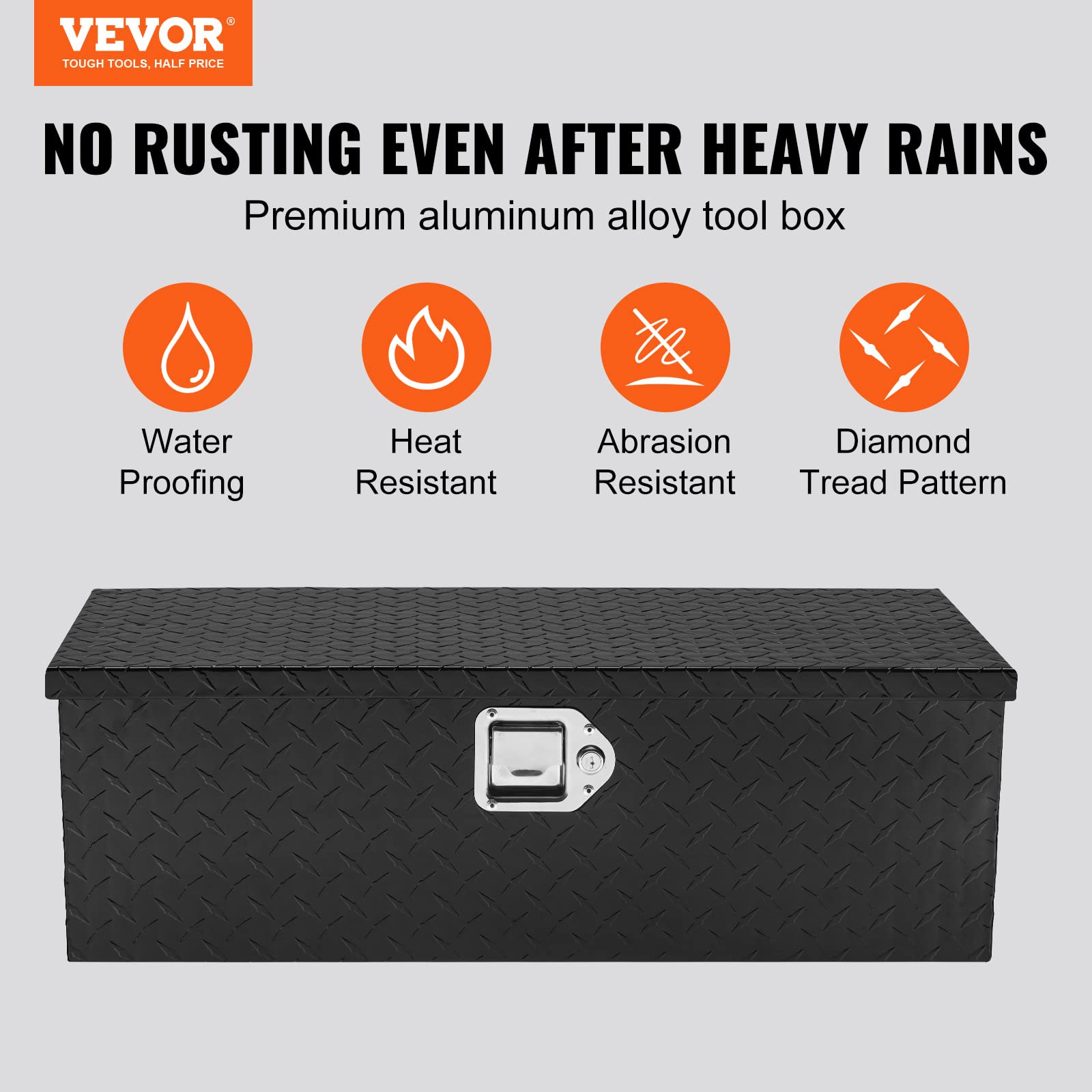Vevor Heavy Duty Aluminum Truck Bed Tool Box, Diamond Plate Tool Box With Side Handle And Lock Keys, Storage Tool Box Chest Box