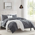 Nestl Grey Duvet Cover Full Size - Pintuck Full Size Duvet Cover Set, 3 Piece Double Brushed Duvet Cover With Button Closure, 1