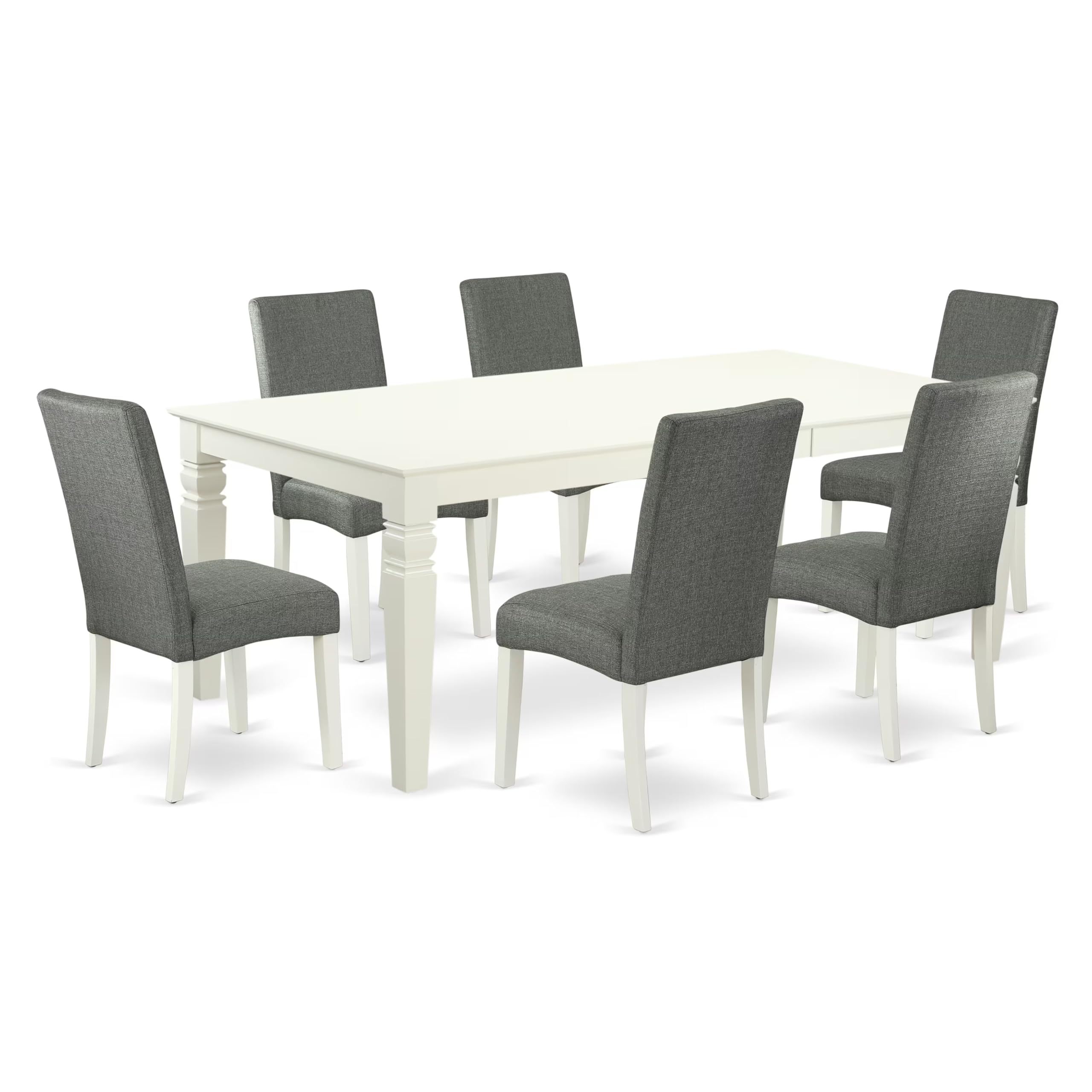 East West Furniture Lgdr7-Lwh-07 7 Piece Modern Dining Table Set Consist Of A Rectangle Wooden Table With Butterfly Leaf And 6 Gray Linen Fabric Parson Dining Chairs, 42X84 Inch, Linen White
