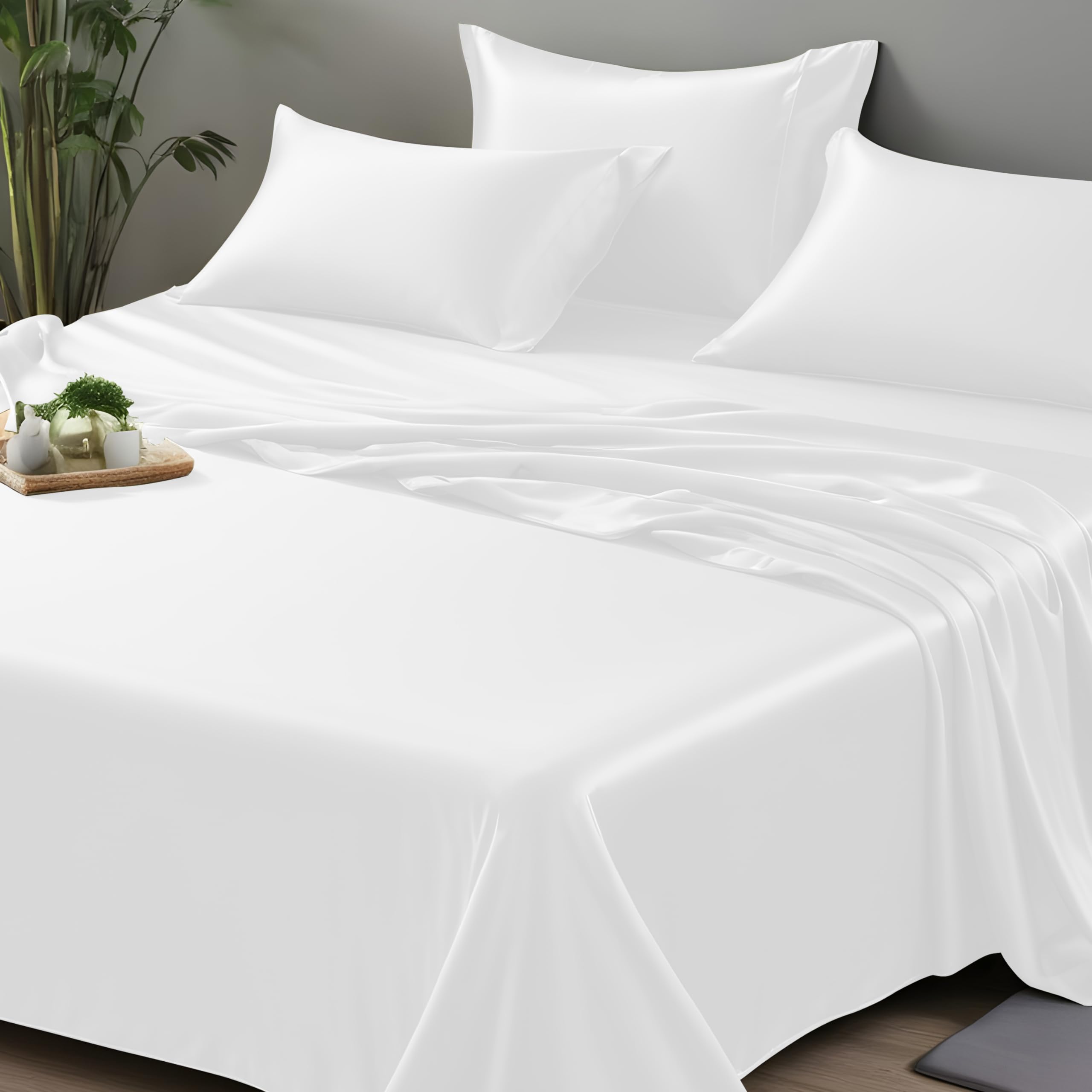 Linenwalas Flat Sheet Only, Rayon Derived From Bamboo Top Sheet, Hotel Luxury Silk Sheets For King Size Bed, Stain & Fade Resist