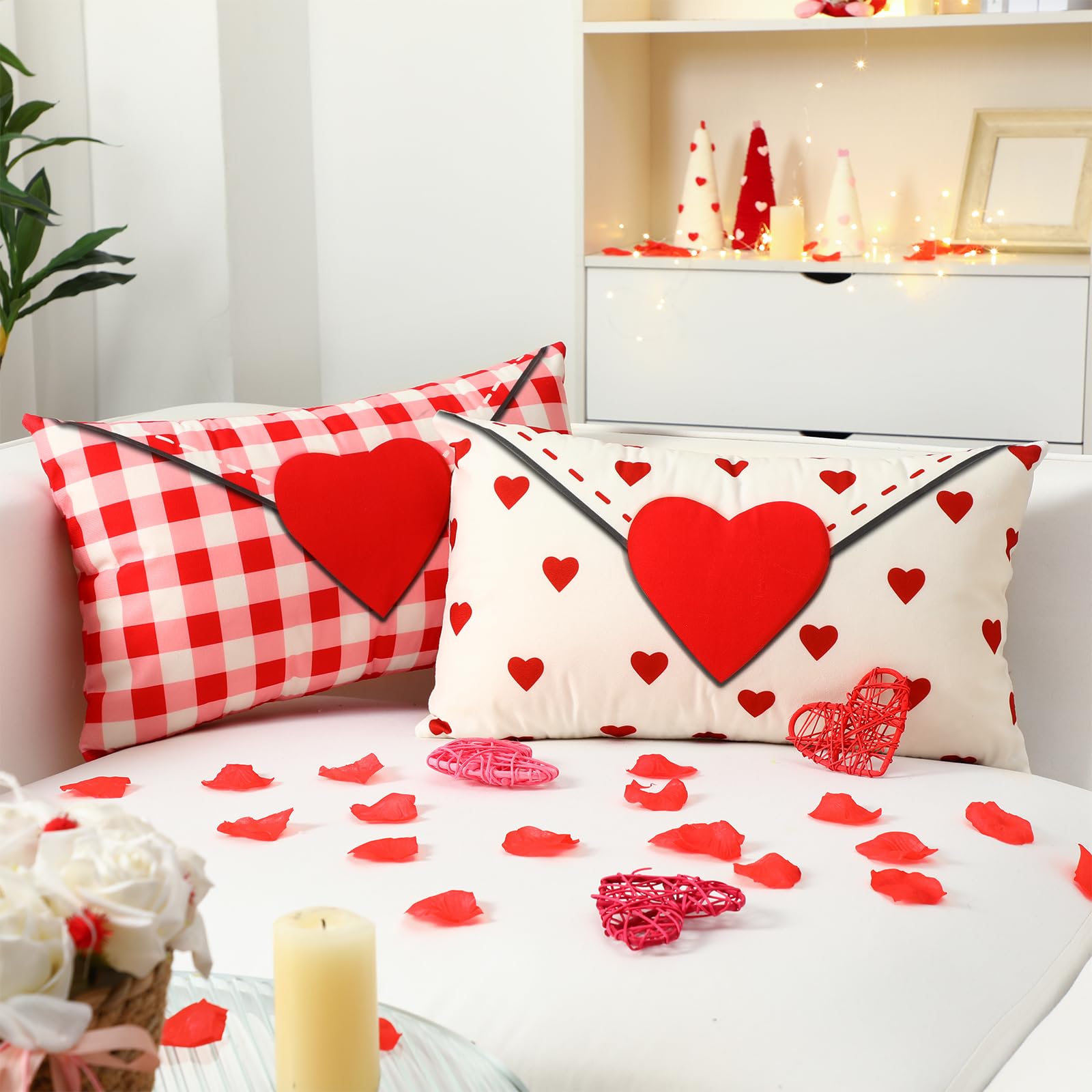Hahafelt Set of 2 Valentines Envelope Pillow Cover 12 x 20 Inch Valentine Day Envelope Heart Throw Pillow Cover Red and White He