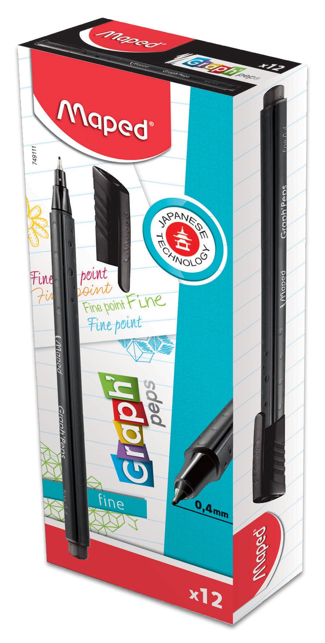 Maped - Graph'Peps Fine Tipped 0.4Mm Fine Line Triangular Felt Pens - Metal Nib Protection - Vibrant Colors For Art - Reusable C