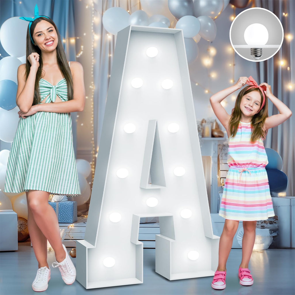 4FT Marquee Light Up Letters - Cool White Light Up Letters A with Fixed Water Bag, Party Decoration Large Marquee Light Up Lette