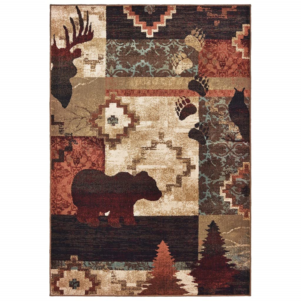 HomeRoots Polypropylene 5’x7’ Rustic Brown Animal Lodge Area Rug