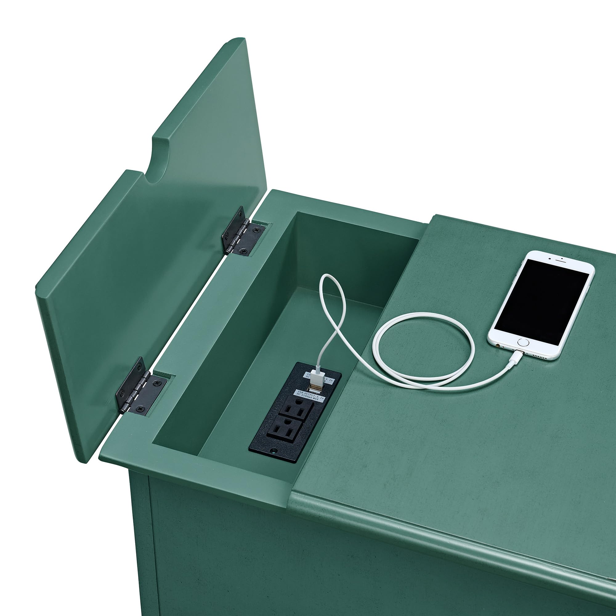 Martin Svensson Home Elegant Chairside End Table with Power, Antique Teal-Green