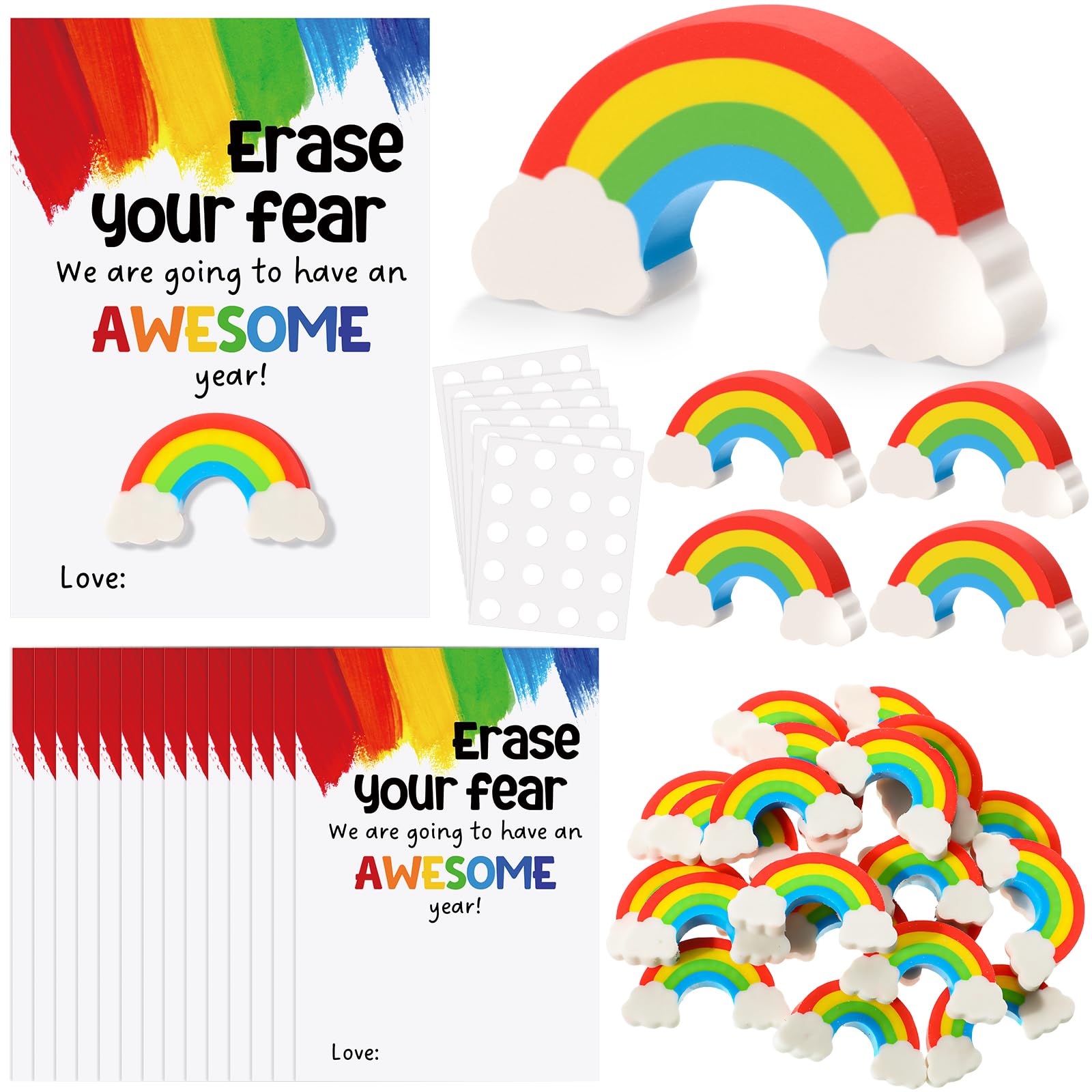 Spakon 100 Sets Back To School Gifts For Students 100 Rainbow Erasers 100 Eraser Your Fear Motivational Card Greeting Cards Insp