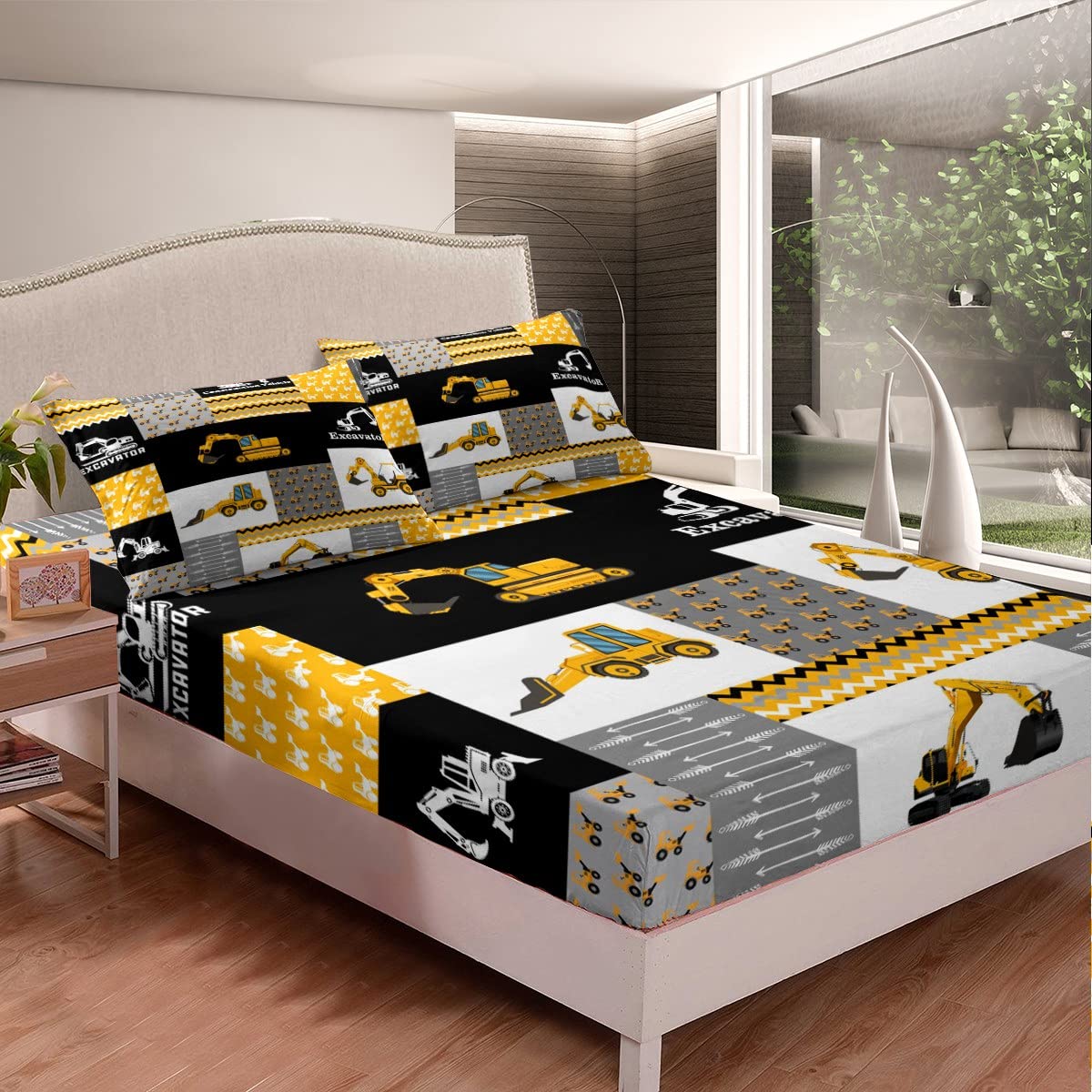 Feelyou Excavator Sheets With Deep Pocket Fitted Sheet Construction Vehicles Sheet Set Equipment Trucks Bed Sheets Set For Kids