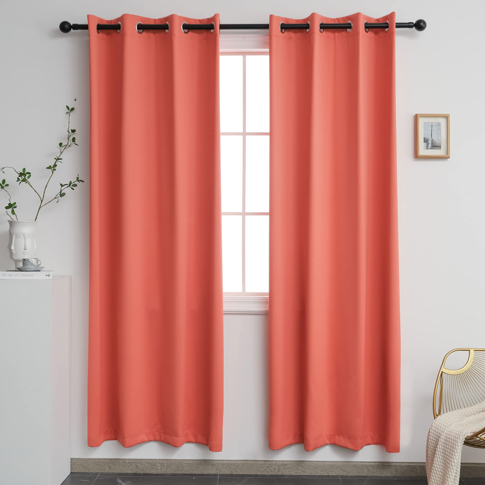 Ygo Coral Blackout Curtains For Bedroom 2 Panels Set Room Darkening Drapes Thermal Insulated Solid Grommets Window Treatment Pai