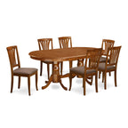 East West Furniture PLAV7-SBR-C 7 Piece Dining Table Set Consist of an Oval Wooden Table with Butterfly Leaf and 6 Linen Fabric Dining Room Chairs, 42x78 Inch, Saddle Brown
