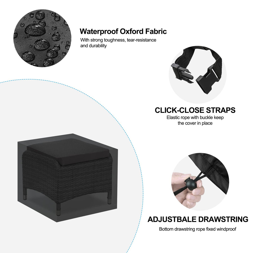 Dudsoeho Patio Ottoman Cover Waterproof, 28.3 X 28.3 X 16.9 Inch Rectangular Outdoor Side Table Cover, Durable Outdoor Furniture Cover, Black