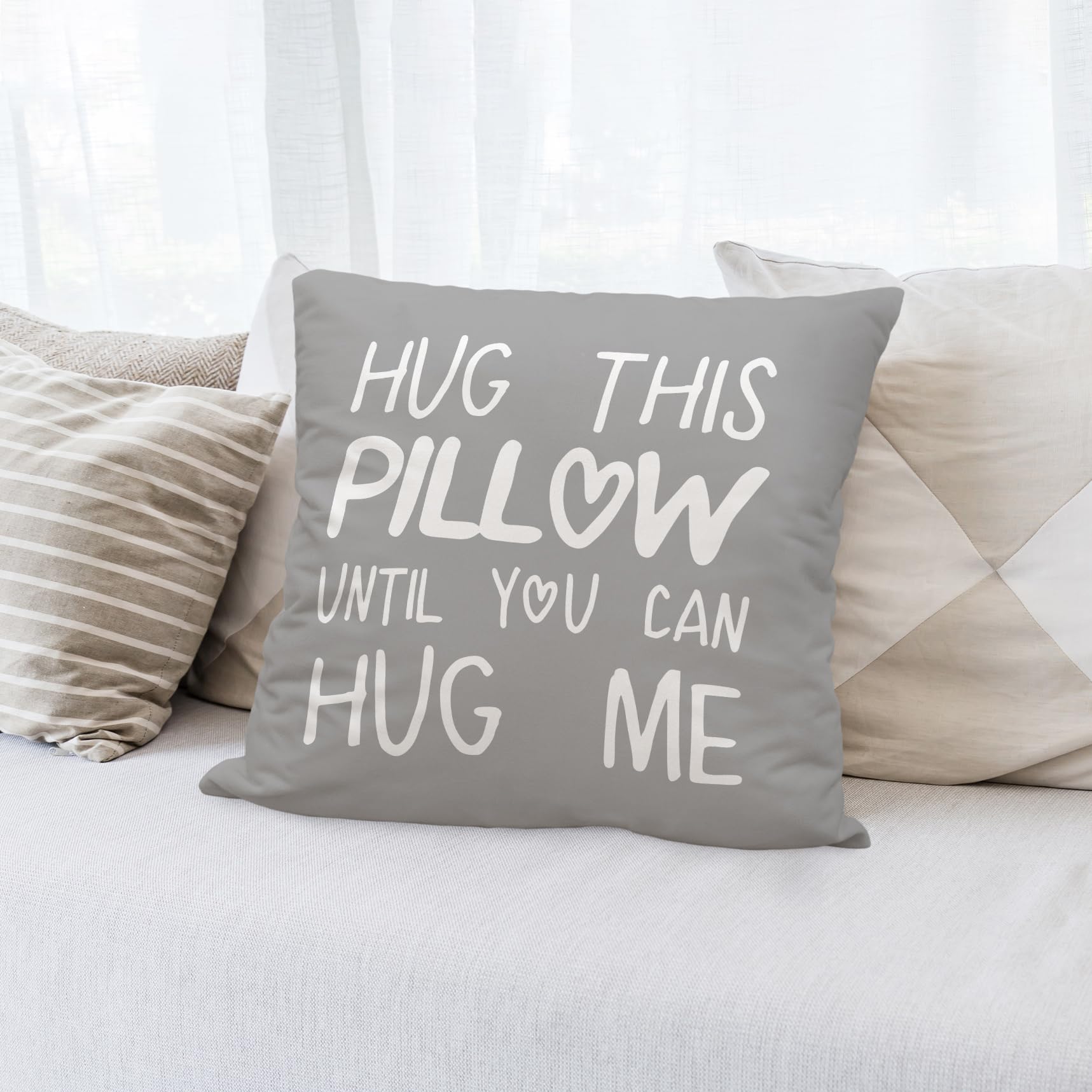 Sufamb Hug This Pillow Until You Can Hug Me Throw Pillow Covers Decor For Home Bedroom, 18'' X 18'' Pillow Case, Boyfriend Girlf