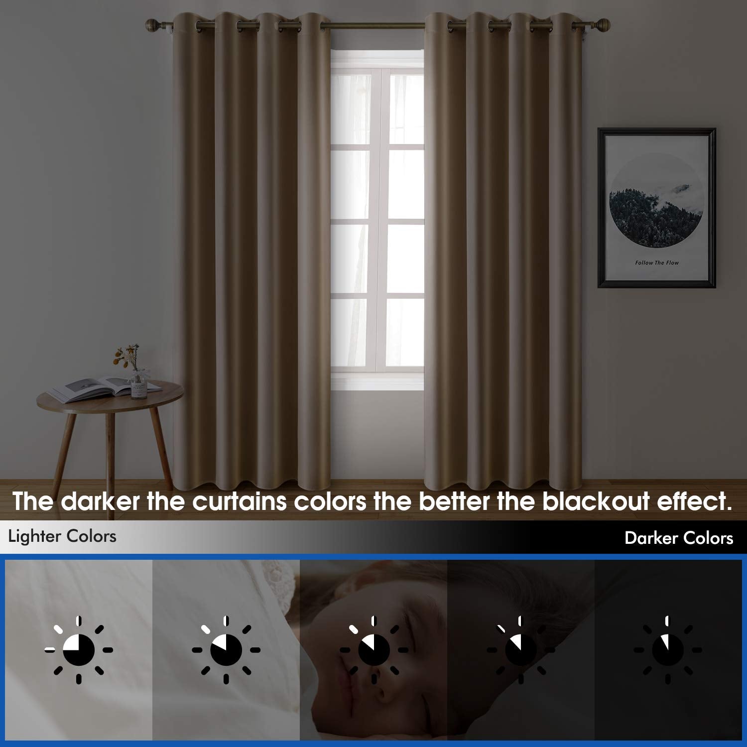 Homeideas 2 Panels Beige Faux Silk Curtains Champagne Gold Blackout Curtains For Bedroom 52 X 108 Inch Room Darkening Satin Drap