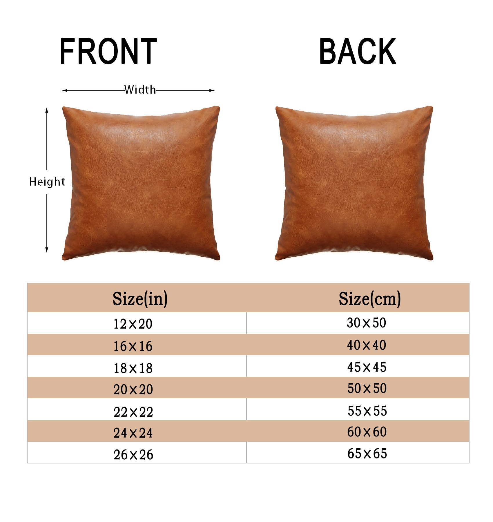Gegelica Set Of 2 Brown Faux Leather Throw Pillow Cover 24X24 Inch Cognac Modern Minimalist Outdoor Square Boho Decorative Pillo