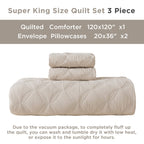 Litanika Beige Oversized King Quilt Set Bedspread 120X120-3 Piece Summer Lightweight Comforter Coverlets, Boho Farmhouse Bedding