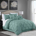 Chezmoi Collection Sydney 7-Piece Pinch Pleat Pintuck Bedding Comforter Set (Queen, Spa Blue)