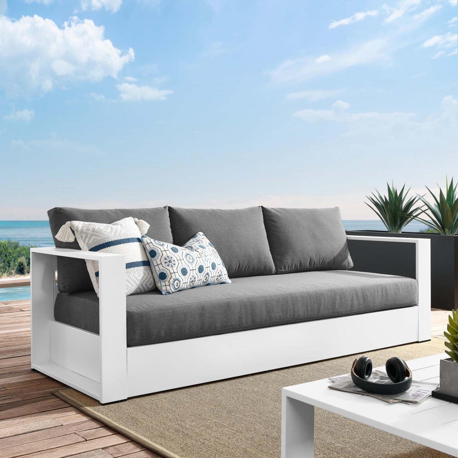 Modway Tahoe Patio Aluminum Sofa With White Charcoal Finish Eei-5676-Whi-Cha