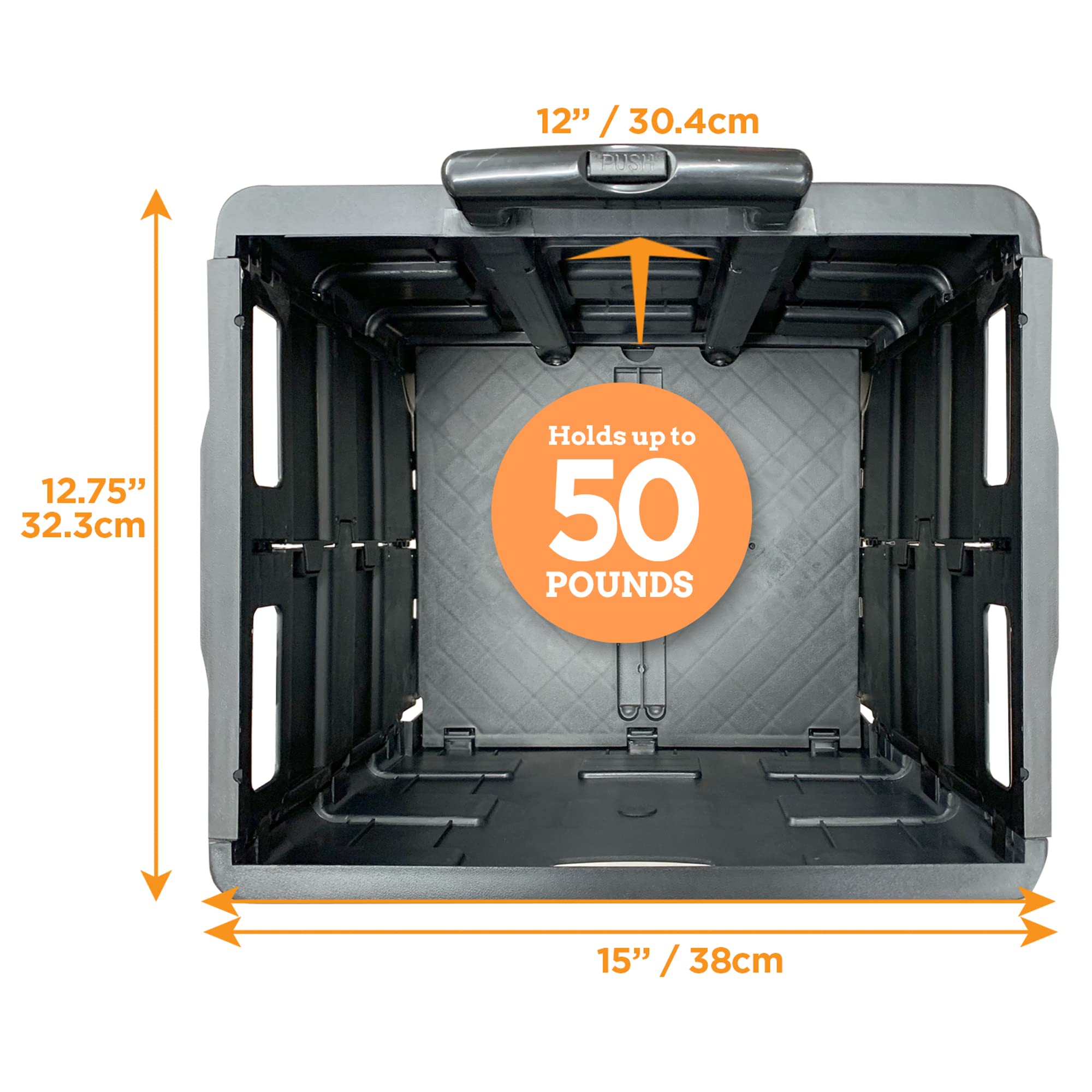 Inspired Living Ultra-Slim Rolling Collapsible Storage Pack-N-Roll Utility-Carts, With Telescopic Handle, For Home, Garden, Shopping, Office, School Use, Medium, Black