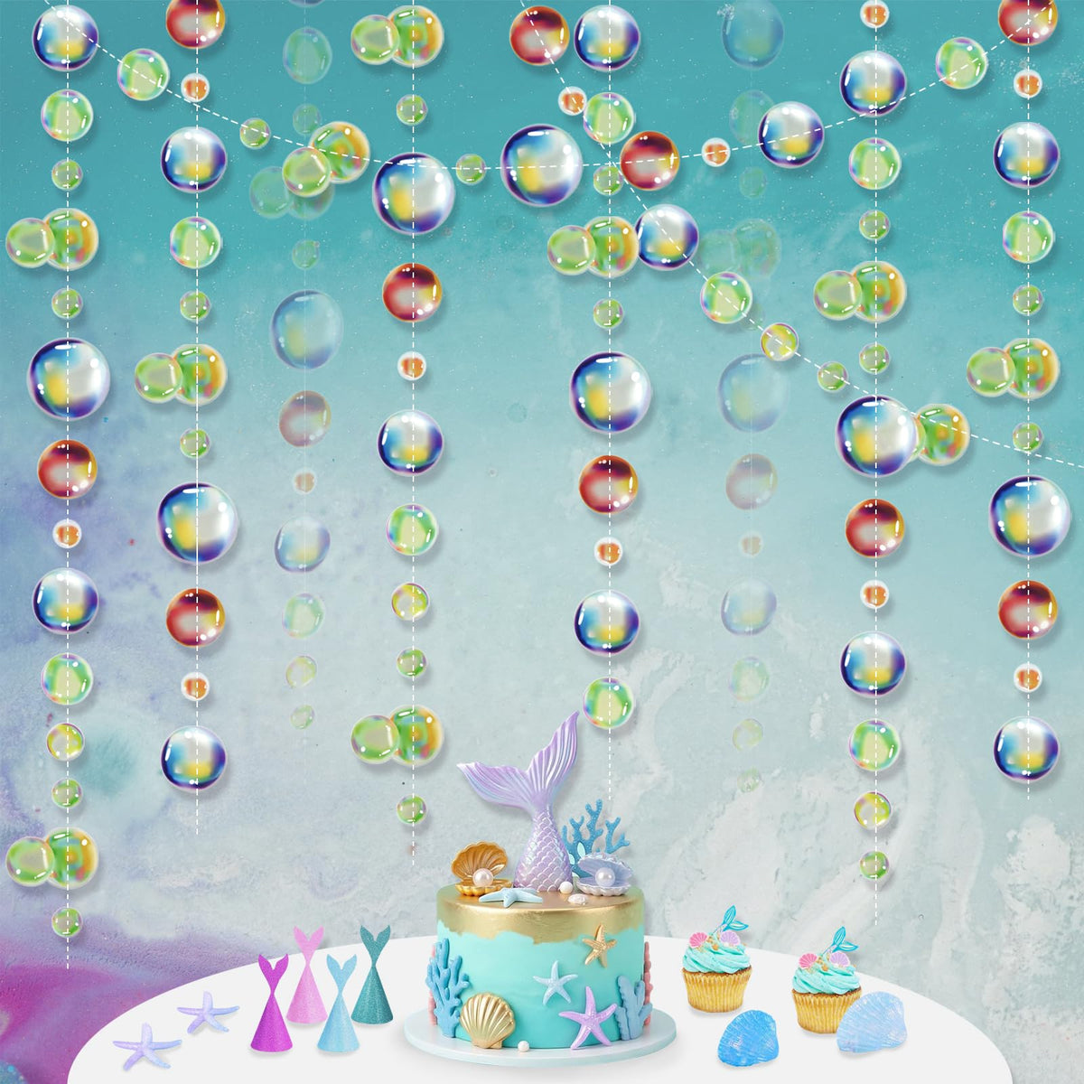 Colorful Bubble Garland Decorations Under The Sea Ocean Mermaid Birthday Party Decorations Hanging Streamer Banner Backdrop Wall