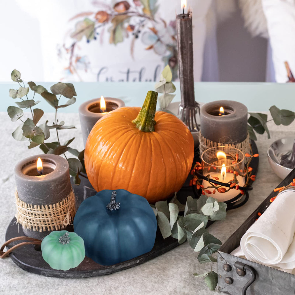 12 Pcs Assorted Small Rustic Harvest Artificial Pumpkins Decorative Pumpkins Foam Pumpkins In Green Blue Gray For Fall Autumn Ha