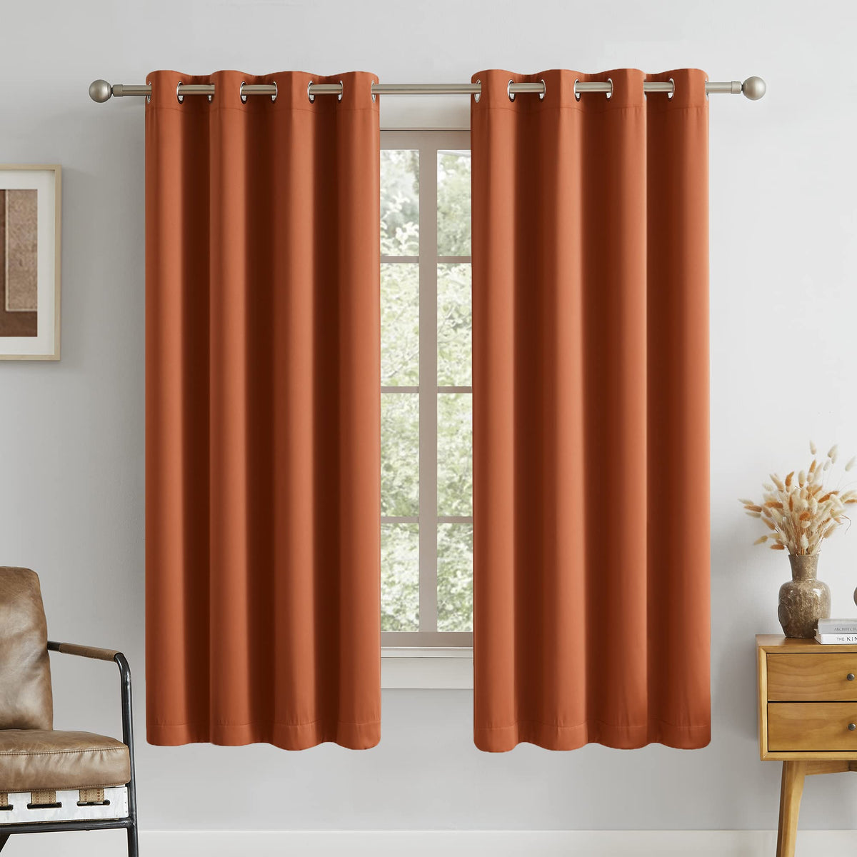 Dualife Rust Blackout Curtains Set Of 2 Panels 63 Inch Length Solid Energy Efficient Room Darkening Curtains For Living Room Bed