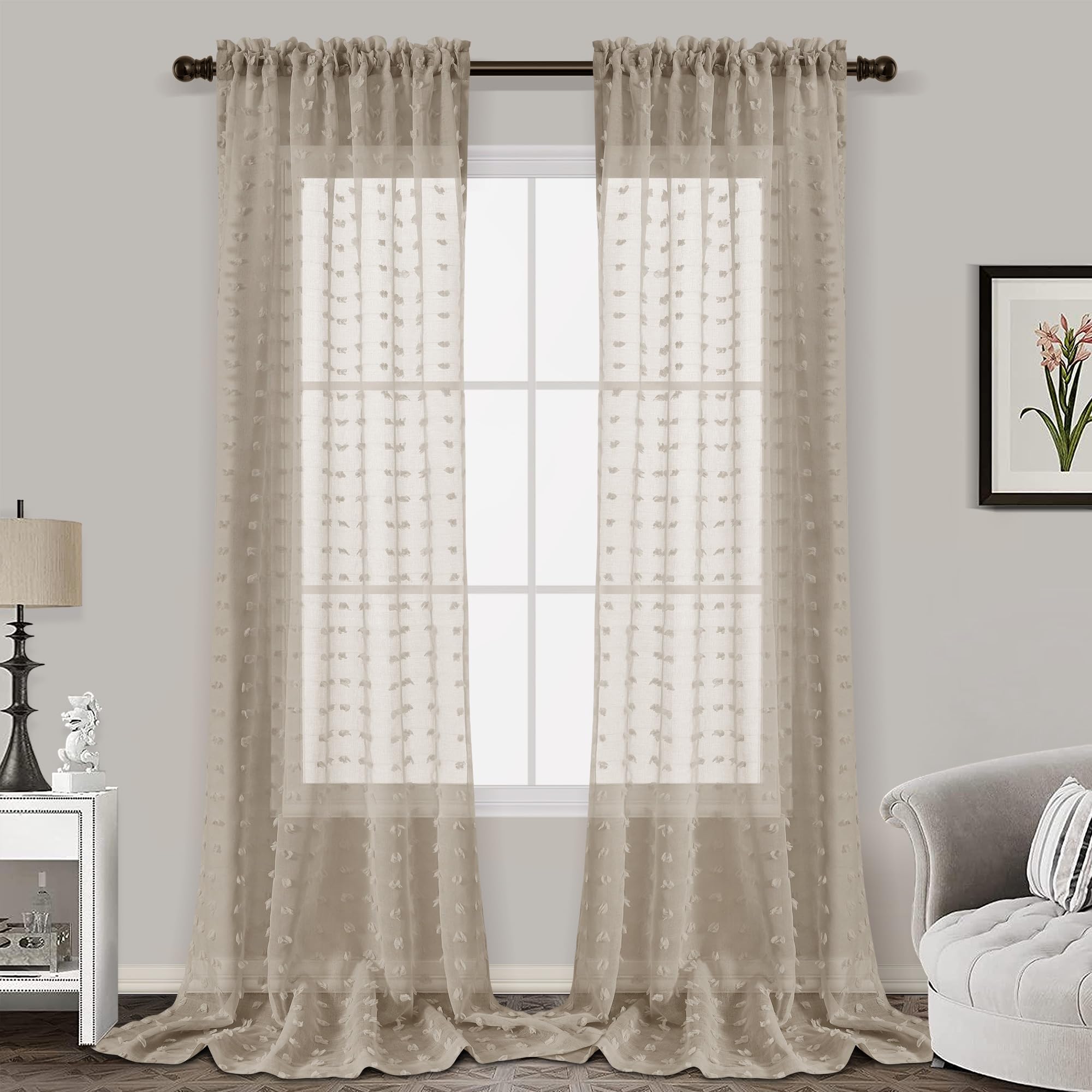 Guken Sheer Curtains 108 Inch Length 2 Panels Sets For Living Room Bedroom 52 Inch Width Farmhouse Boho Drapes Light Filtering P