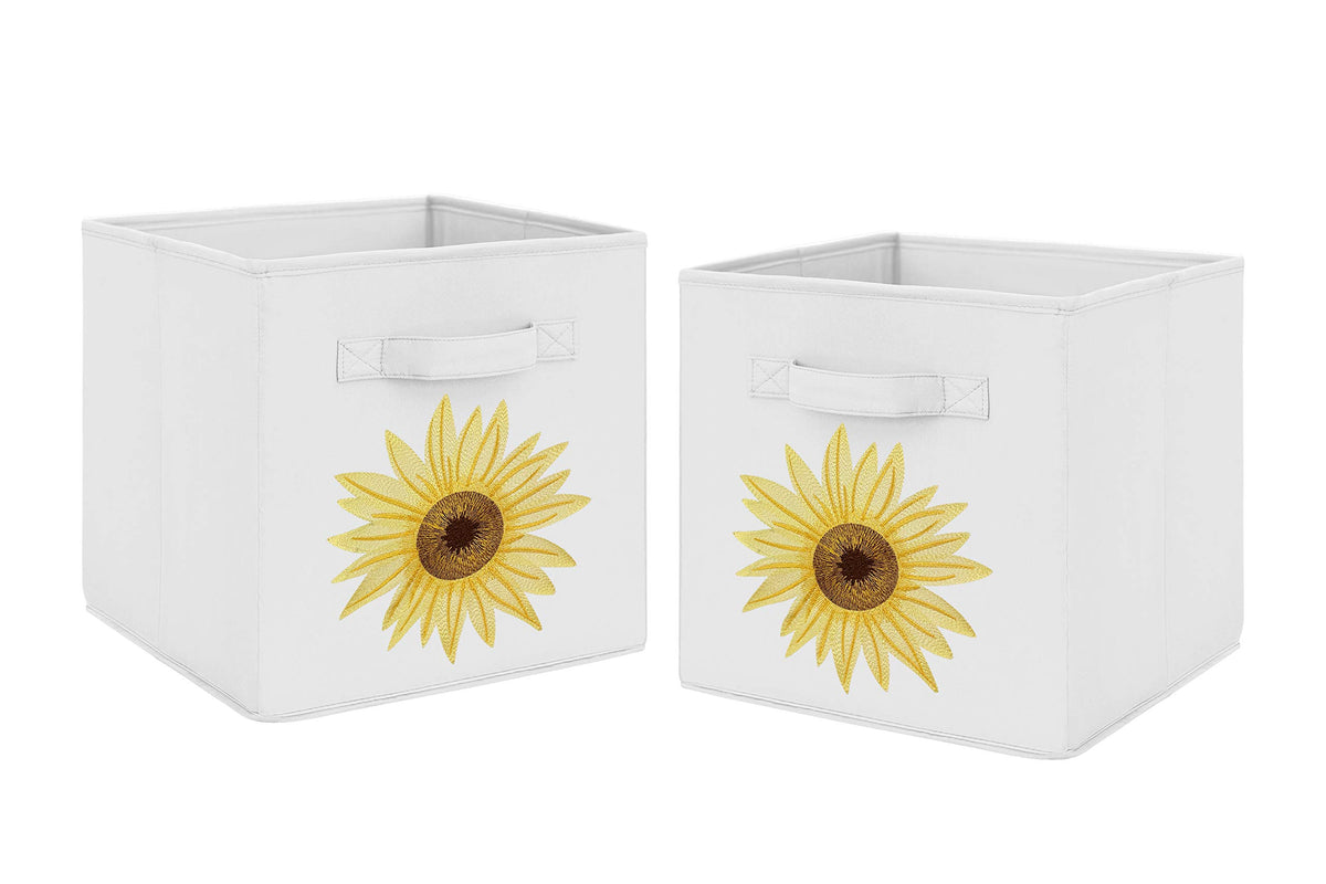 Sweet Jojo Designs Yellow, Green and White Sunflower Boho Floral Foldable Fabric Storage Cube Bins Boxes Organizer Toys Kids Bab