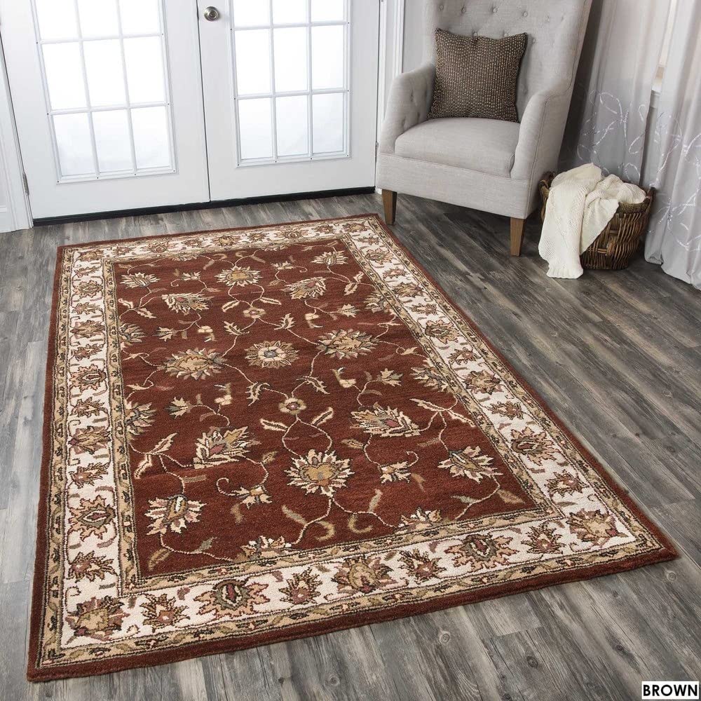 Rizzy Home Alora Decor Sareena 8' Round Border Rust/Taupe/Sage/Tan/Khaki Area Rug