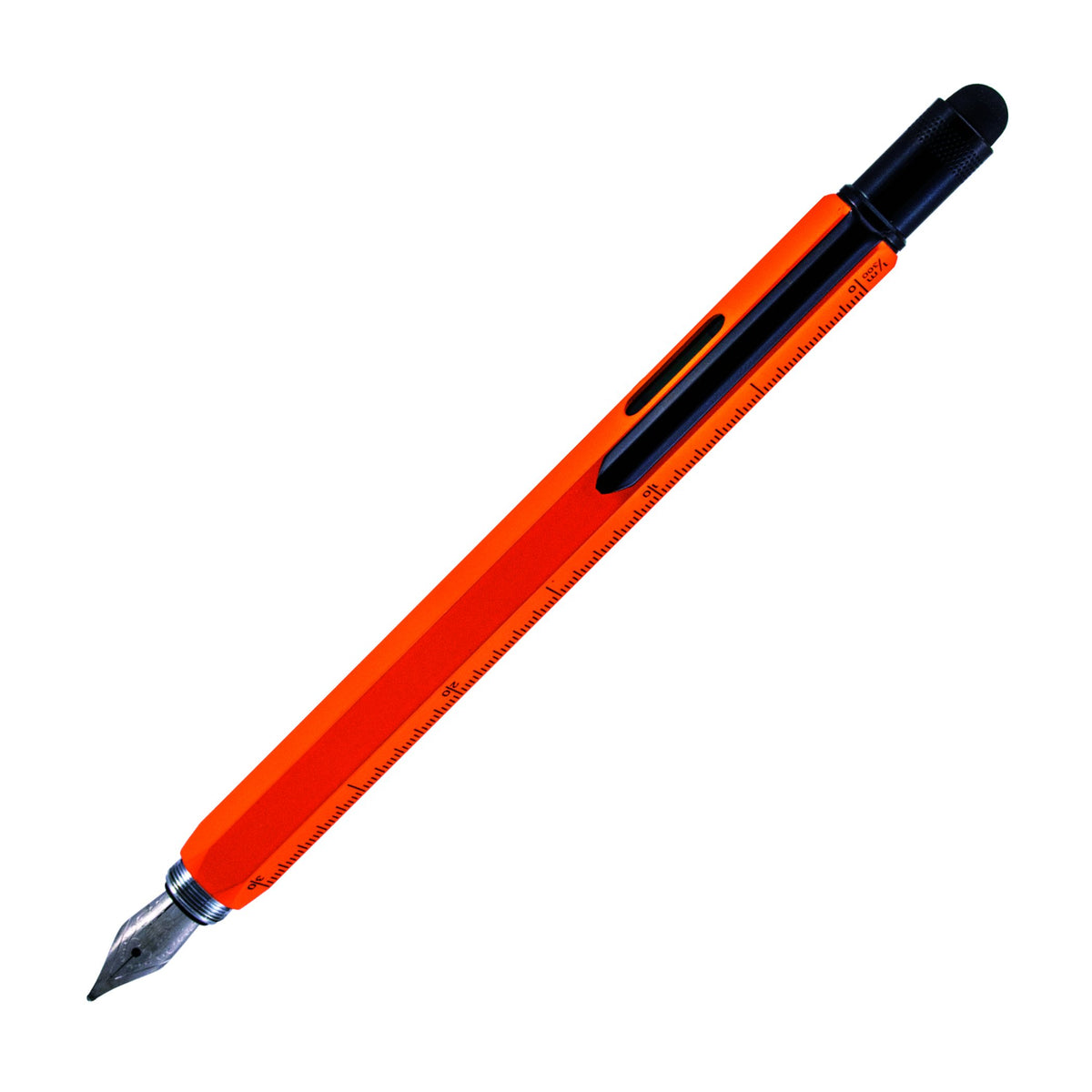 Monteverde Usa 9-In-1 Tool Fountain Pen In Orange - Medium Nib, Multifunctional Pen With Stylus, Screwdrivers, Level, And Ruler