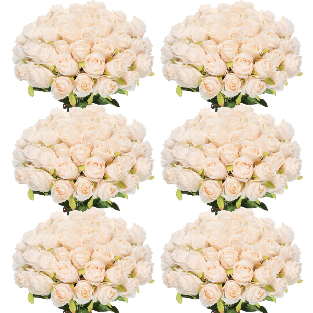 Jexine 50 Pcs Artificial Rose Flower Realistic Silk Roses with Stem Bouquet of Flower Plastic Flower Real Looking Fake Rose for 