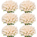 Jexine 50 Pcs Artificial Rose Flower Realistic Silk Roses with Stem Bouquet of Flower Plastic Flower Real Looking Fake Rose for 
