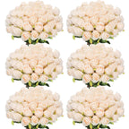 Jexine 50 Pcs Artificial Rose Flower Realistic Silk Roses with Stem Bouquet of Flower Plastic Flower Real Looking Fake Rose for 