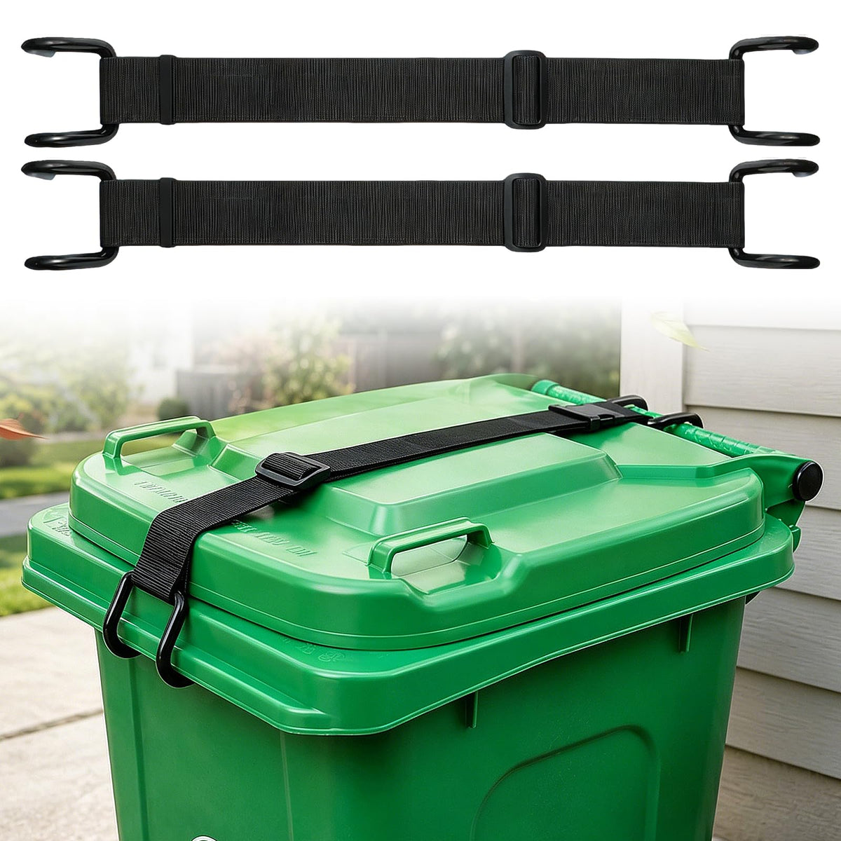 2 Pack Metal Trash Can Lid Locks, NonSlip Double Claw Garbage Can Locks, Adjustable AnimalResistant Windproof Straps for 2896