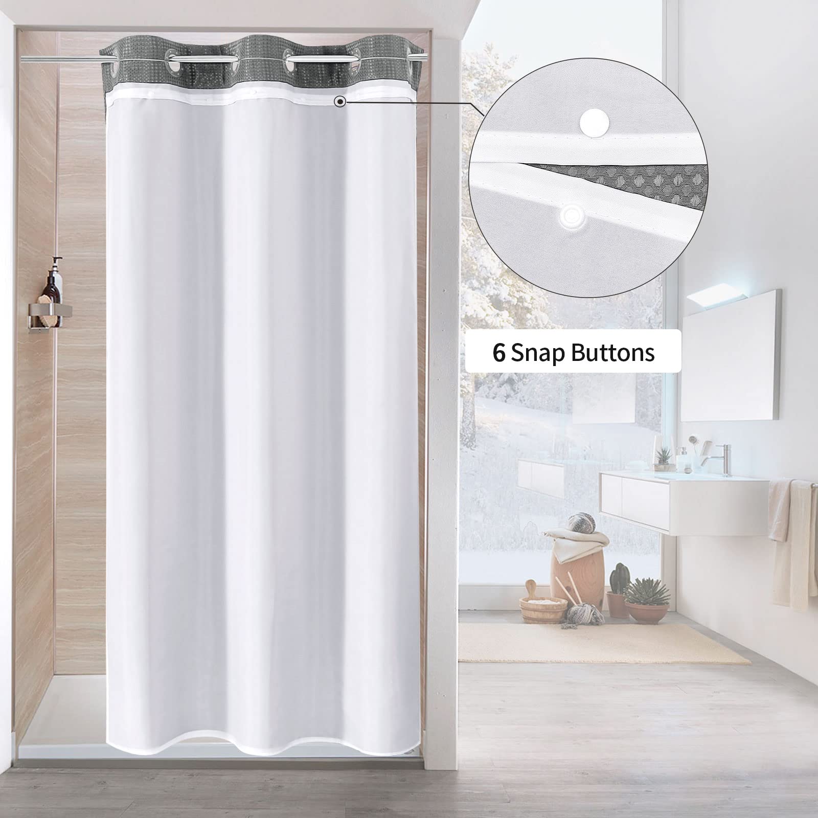 Mitovilla Grey Waffle Small Stall Shower Curtain 36 X 74, No Hooks Required Half Size Narrow Fabric Shower Curtain Set With Snap