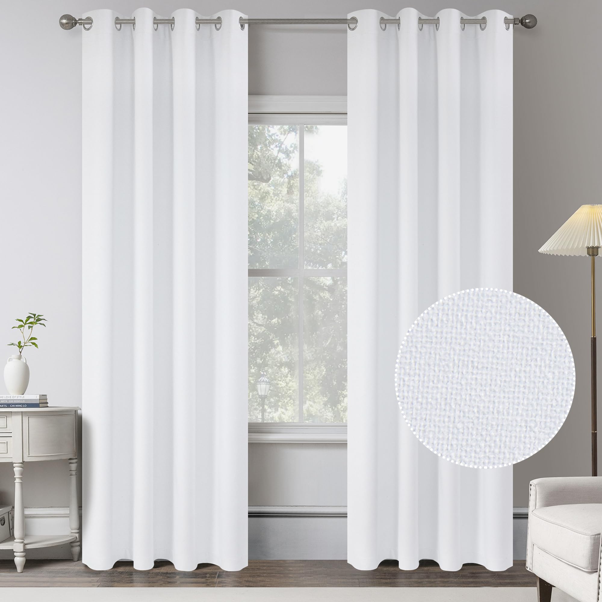 Keqiaosuocai Pure White 100% Blackout Linen Curtains 80 Inches Long 2 Panels For Bedroom,Modern Farmhouse Full Black Out Room Da