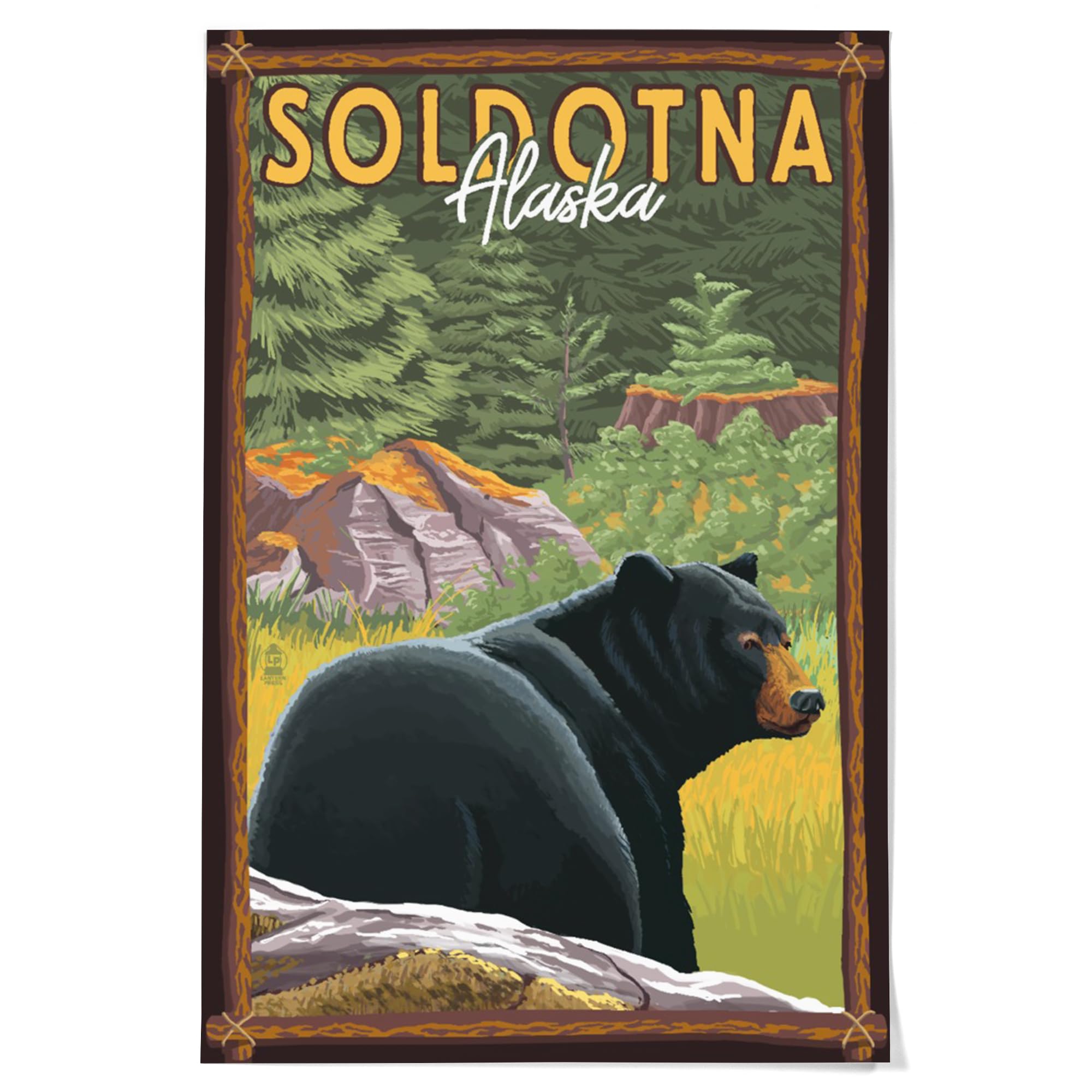 Lantern Press 36x54 Inch Giclee Art Print Wall Decor, Soldotna, Alaska, Black Bear in Forest