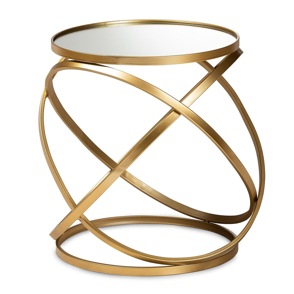 Baxton Studio Desma Glam and Luxe Gold Finished Metal and Mirrored Glass End Table Gold/Metal