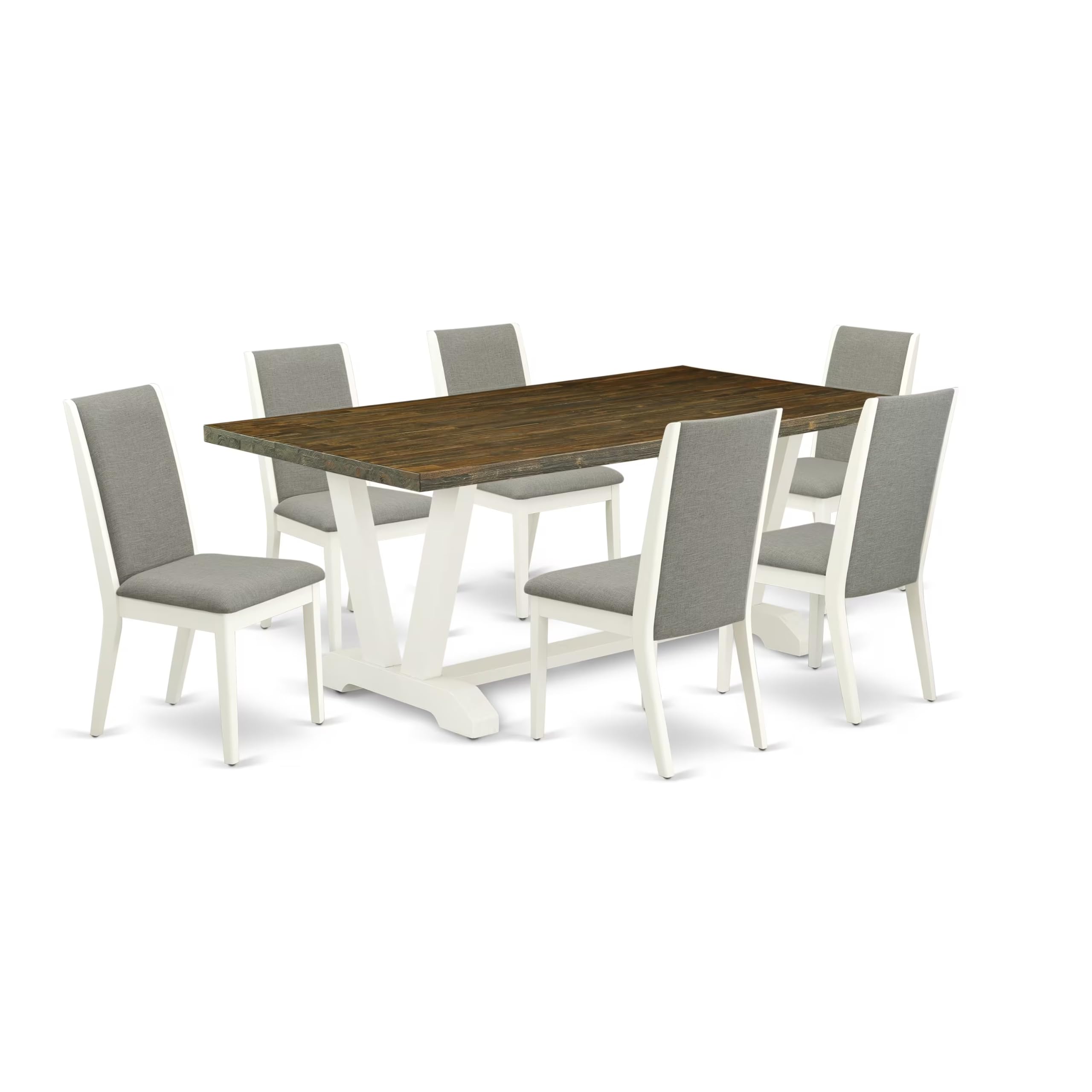 East West Furniture V077La206-7 7 Piece Dinette Set Consist Of A Rectangle Dining Table With V-Legs And 6 Shitake Linen Fabric Parson Dining Room Chairs, 40X72 Inch, Multi-Color