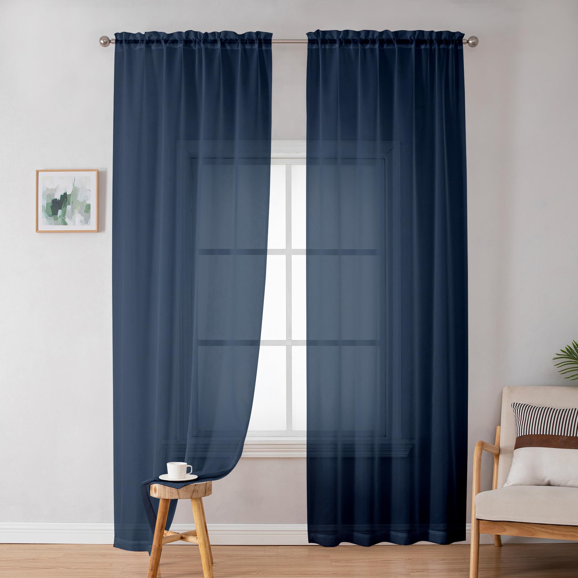 Simplebrand Sheer Curtains 72 Inches Long 2 Panels For Living Room, Dual Rod Pockets Airy Window Treatments Voile Curtains Sheer