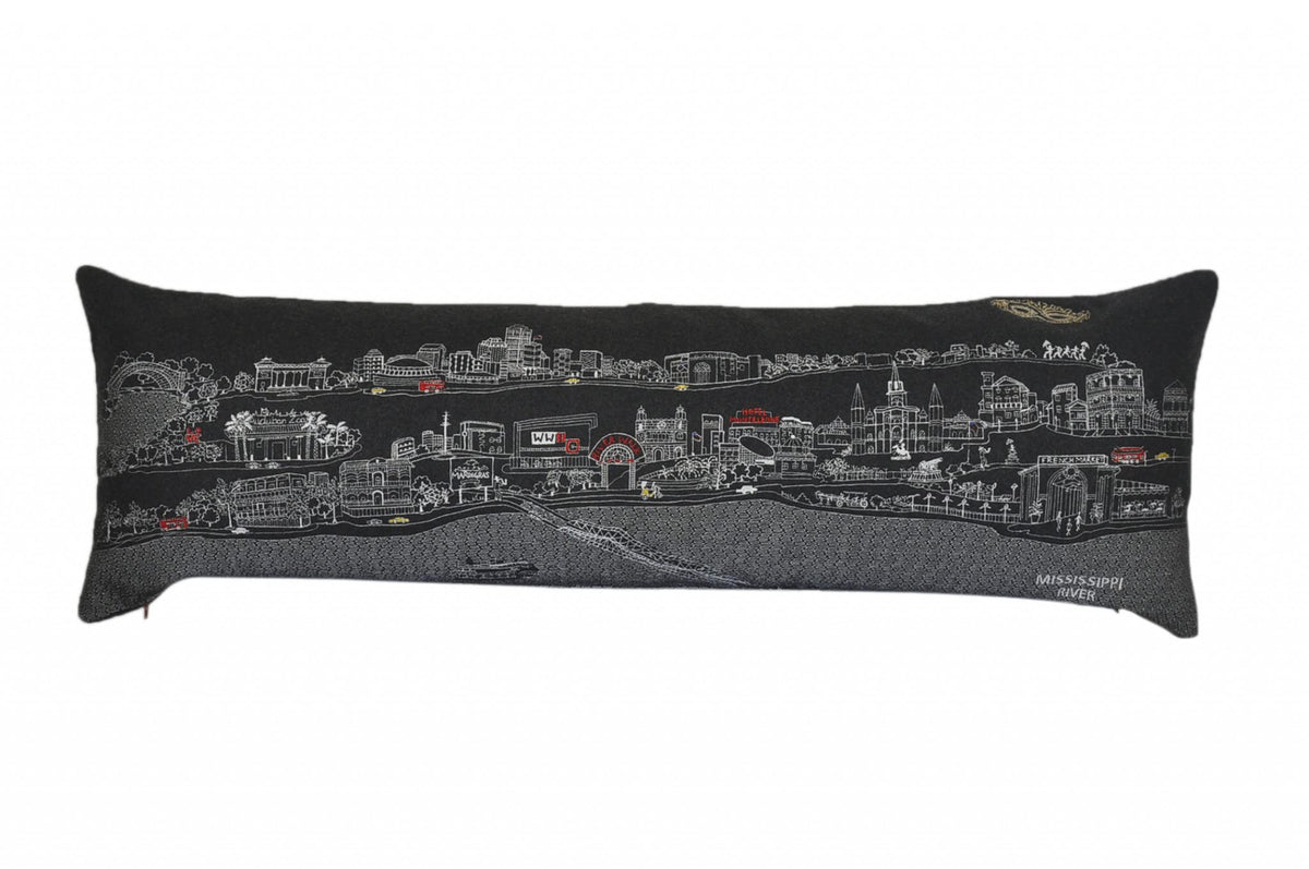 HomeRoots Grey 45' Black New Orleans Nighttime Skyline Lumbar Decorative Pillow