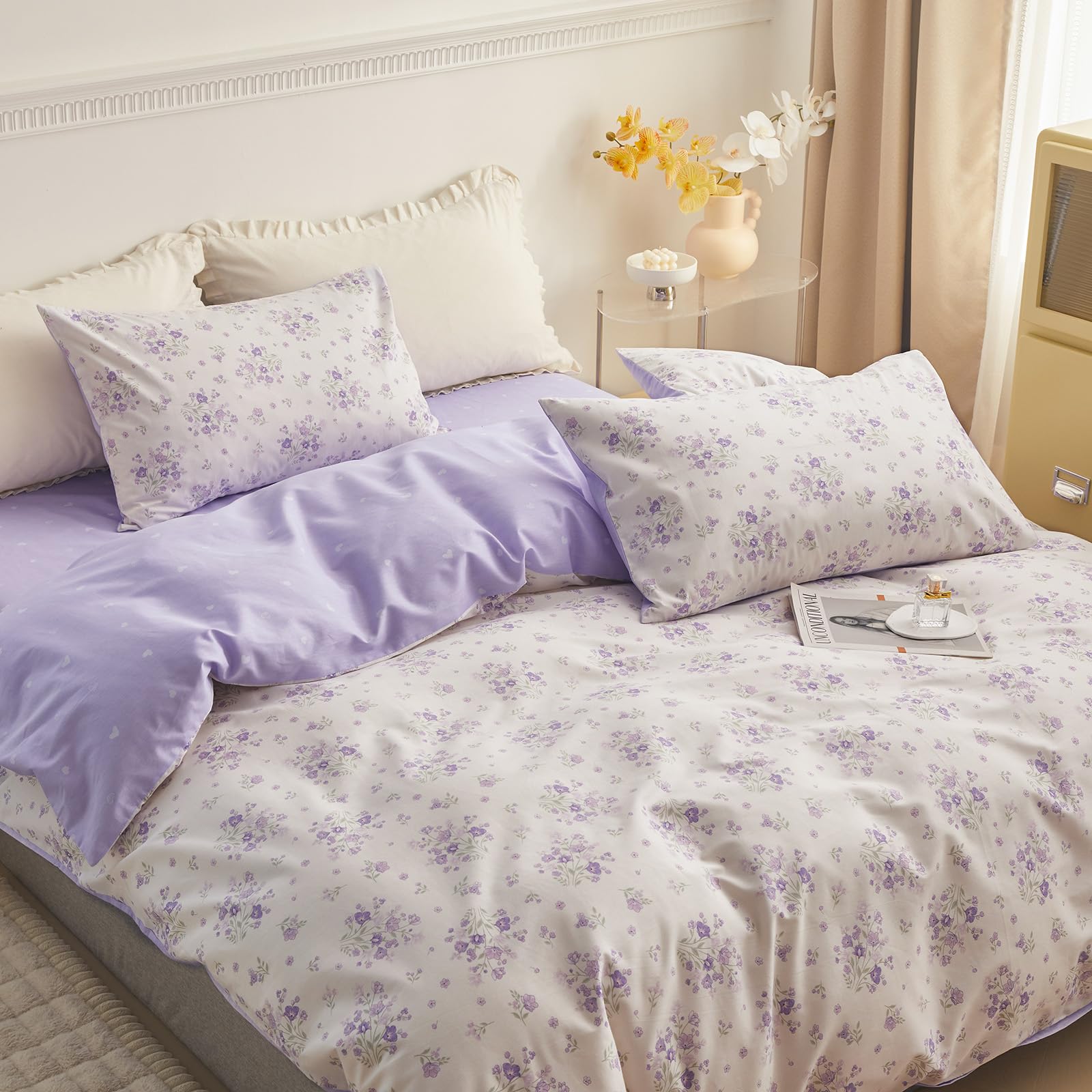 Purple Flower Duvet Cover Twin Cotton Girls Floral Duvet Cover Garden Style Lavender Comforter Cover Vintage Purple Floral Beddi