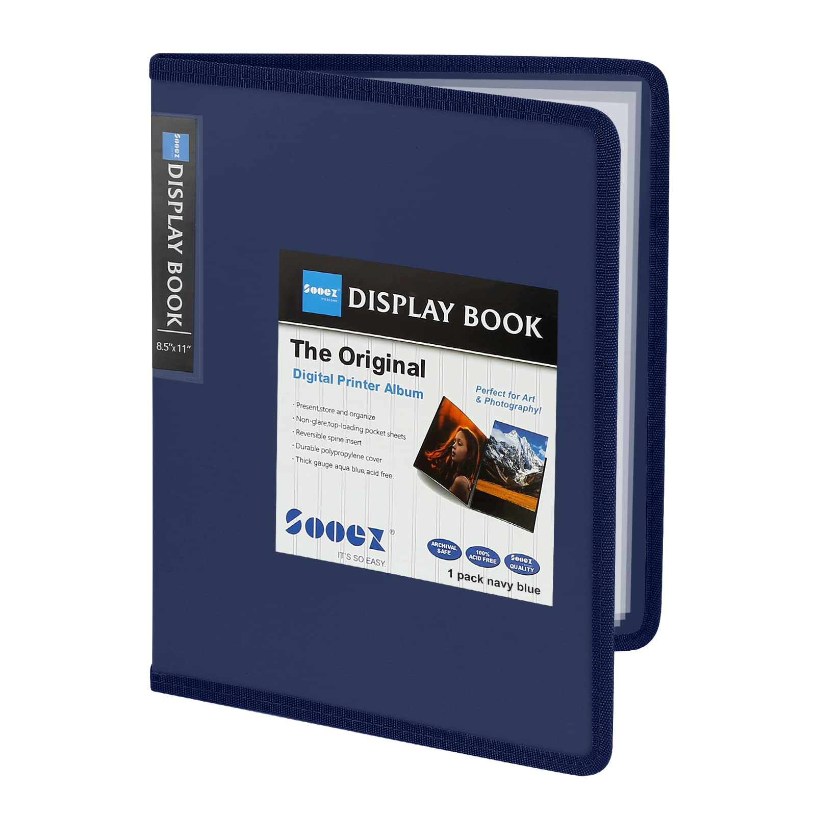 Sooez 30-Pocket Binder With Plastic Sleeves 8.5X11' (Navy Blue), Heavy Duty Art Portfolio Folder With Clear Sheet Protectors, D