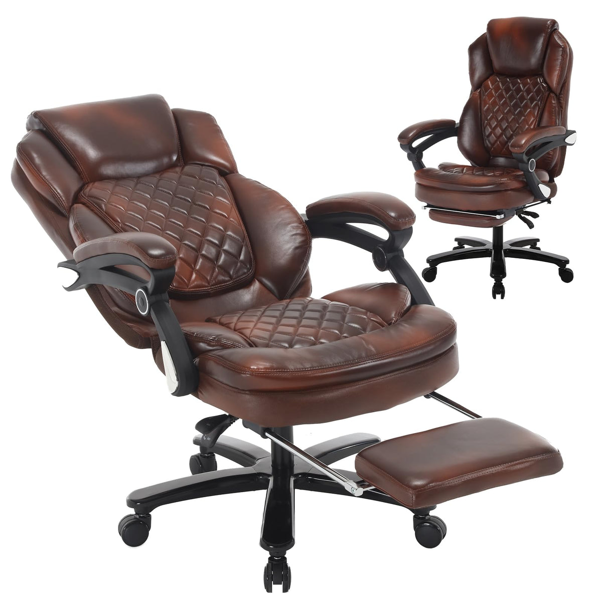 Linting 400Lb Big Tall Recliner Office Chairs With Footrest Pu Leather High Back Reclining Desk Chairs With Wheels, Plus Size Ho