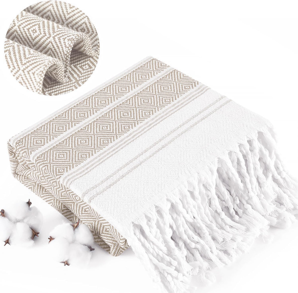Boho Beige Throw Blanket Bedroom Living Room Accessories Sofa Couch Chair Essential Bohmian Aztec African Southwest Neutral Whit