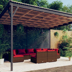 vidaXL Patio Lounge Set | Outdoor Furniture | Brown Poly Rattan | 9 Piece Set with Cushions | Modular Design | Water-Resistant | Comfortable Seating | Durable Steel Frame