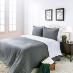 Elegant Life Home Cotton Yarn Dyed Chambray Collection Cotton Fill - Lightweight Square Detailed Stitching Bedding Quilt, Queen
